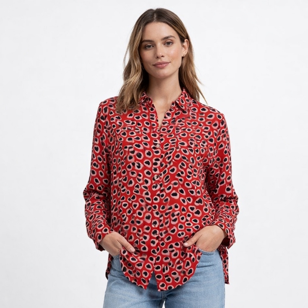 J. Crew Classic Fit Boy 100% Silk Heart Shirt 2 Vibrant Red White Blue Valentine